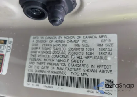 2019 Honda Cr-V Ex-L z USA, uszkodzony, nr VIN 2HKRW1H8XKH503630